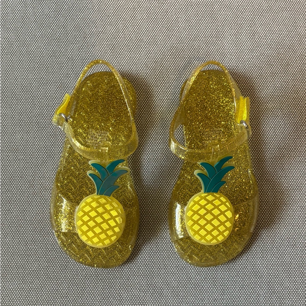 Old Navy Girls Yellow Glitter Jelly Sandals with Pineapple, Size 7